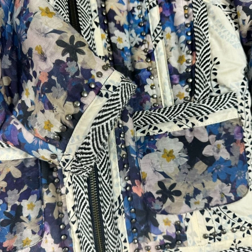 J. Chaqueta Floral Tachonada Mezcla Algodón Seda Colección Crew Borde en Contraste 2 Foto 3 de 4