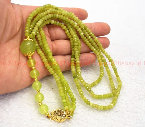 3 Rows Natural 2x4mm Faceted Green Peridot Gems Rondelle Beads Necklace 17-19in - Picture 5 of 12