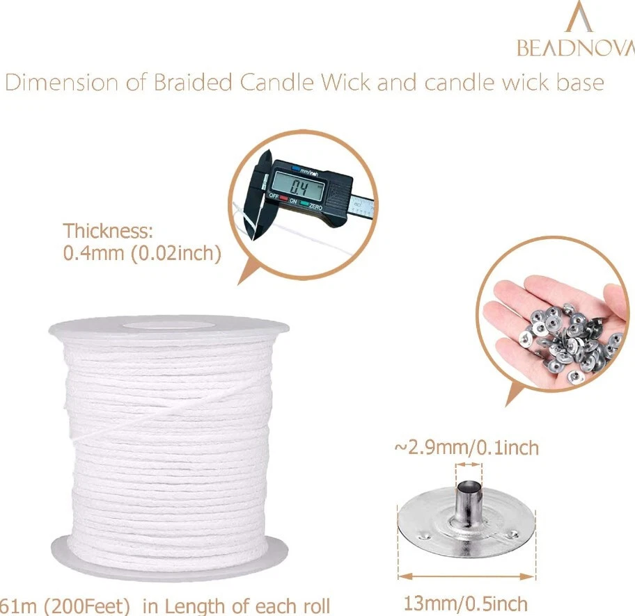 200FT Braided Wicks Candles Spool Cotton 300Pcs Wick Clips For DIY Candle Making - Image 2 of 4