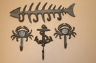 Nautical Fishing Fish Bone Crab Sailor Anchor Wall Hooks Set, Sea Memories