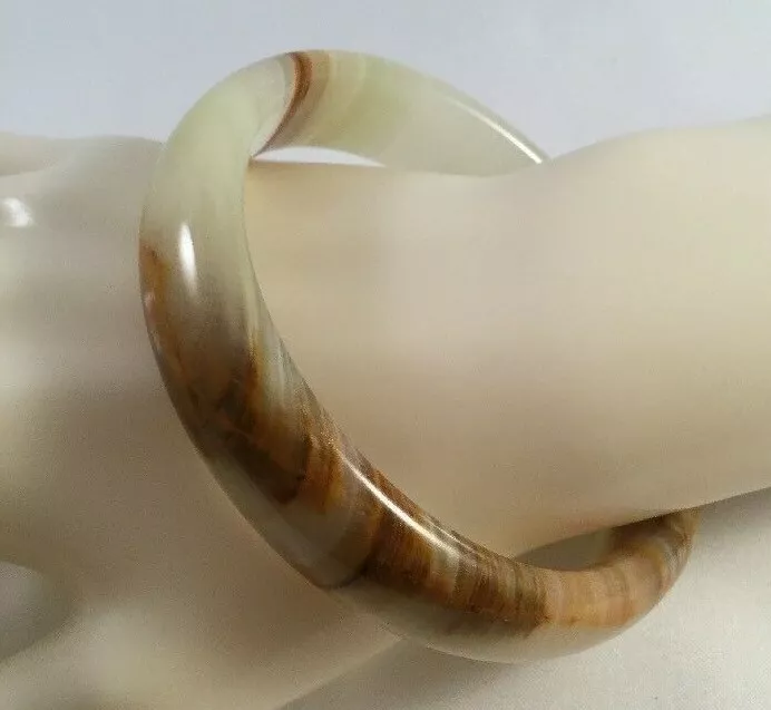 Vintage Jewellery Carved Brown Agate Stone Heavy Bangle Antique