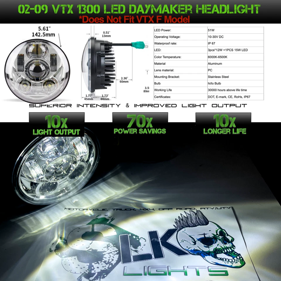 Honda VTX 1300 Chrome Daymaker LED Headlight and Bracket - Image 2 of 4