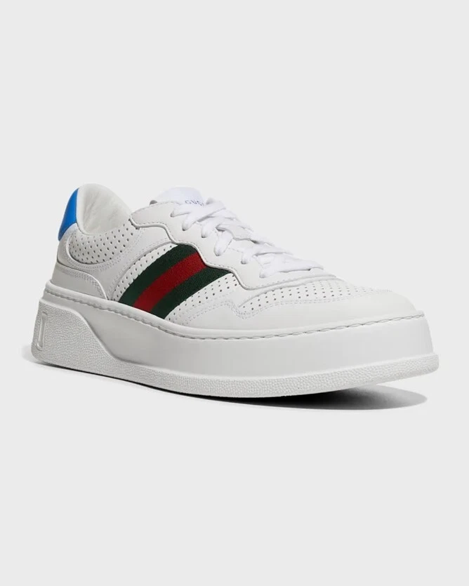 Baskets basses en cuir blanc GUCCIChunky B Signature Web UK 10