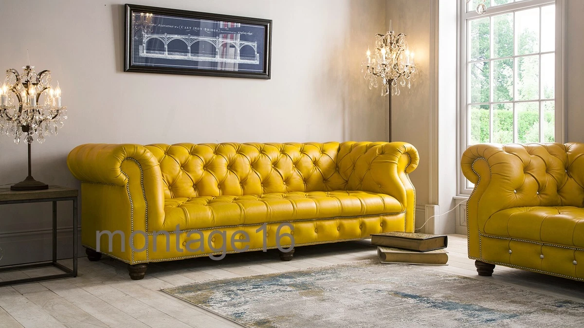 Yellow Leather Sofa Set Baci Living Room
