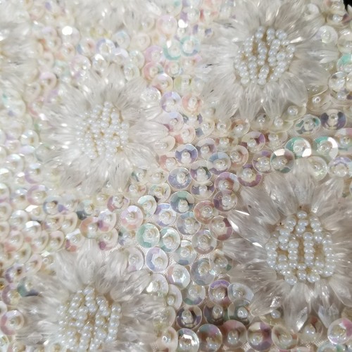 Floral Bead & Iridescent Sequin Small Clutch Evening Bag Purse Wedding Prom - Picture 3 of 10