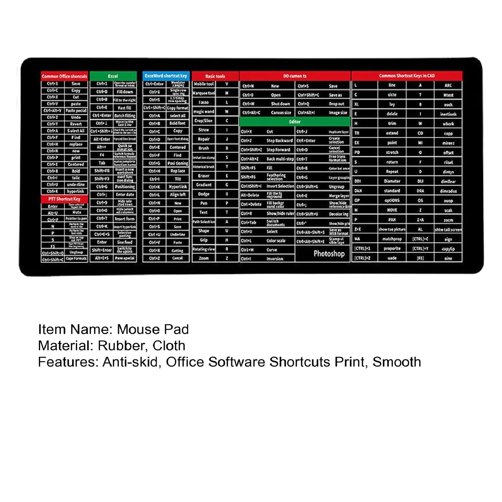 Typing Mouse Pad Keyboard Pad Mouse with Keyboard Shortcuts Key Pad for