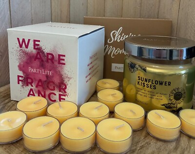 Partylite Sunflower Kisses 3Docht Duftwachsglas und 12 Teelichter, Neu mit OVP