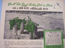VINTAGE JOHN DEERE ADVERTISING PAGE - JD TRACTOR / AUTO BALER-8 x 11"-1953