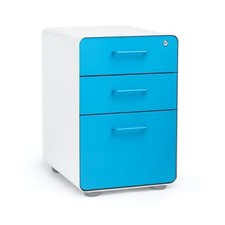 Poppin stow three-drawer file cabinet white  pool blue.