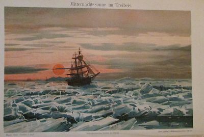 Mitternachtssonne im Treibeis - Alter Druck 1898 Druck Landschaft Antique Print