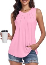 syoss Women's Summer Tank Tops Pleated Round Neck Sleeveless Tops pink size: XXL