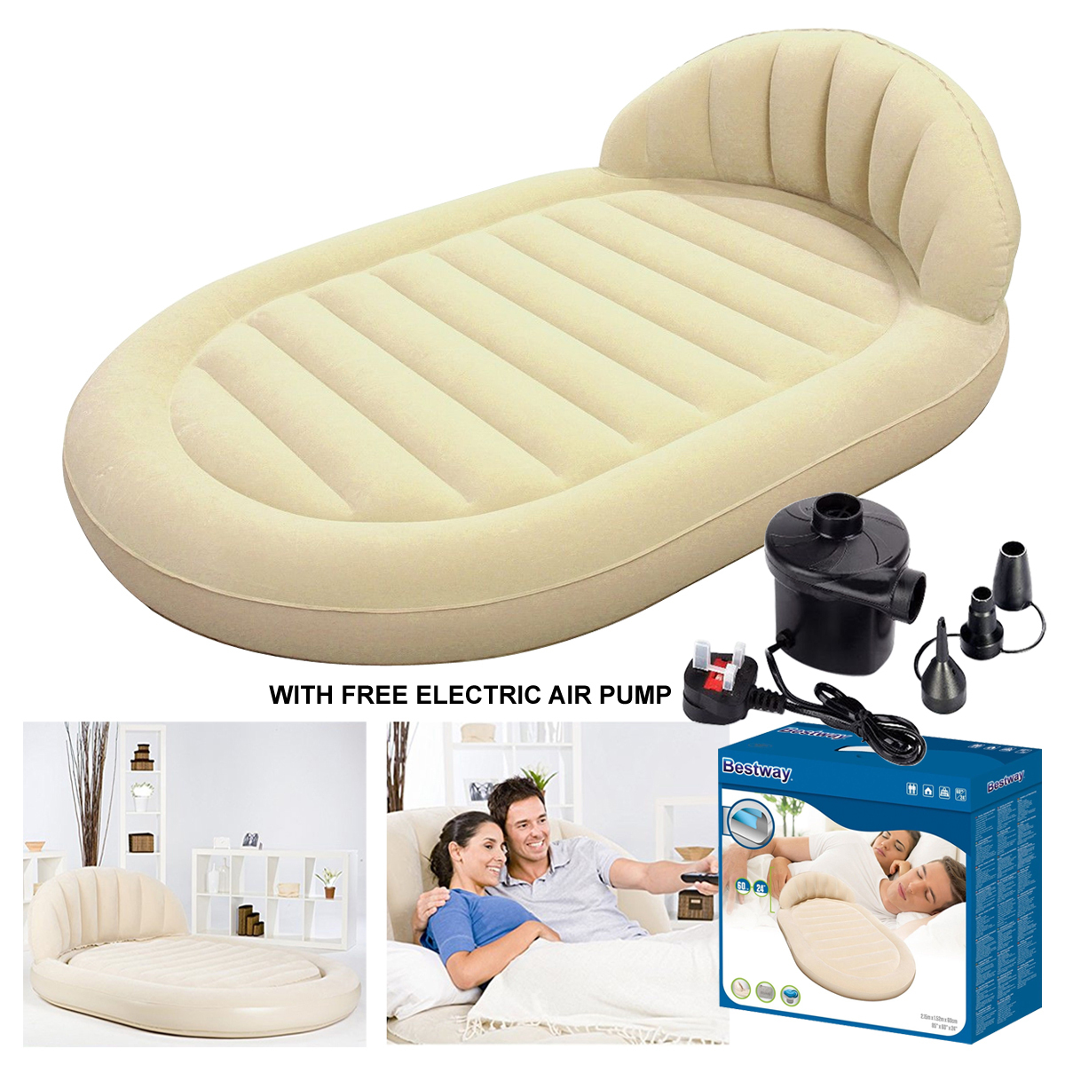 Double Single Flocked Camping Airbed Inflatable Mattress Blow Up Air