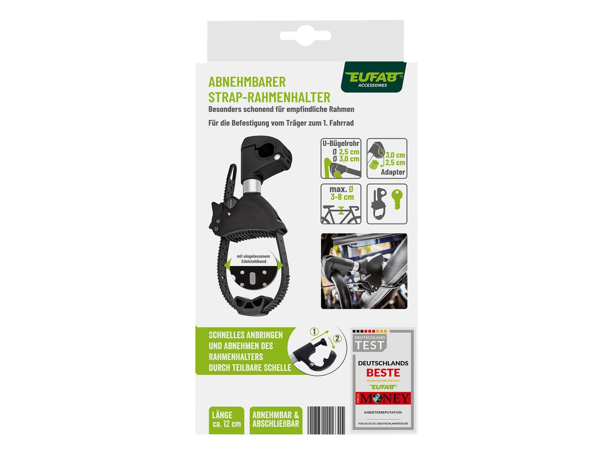 Eufab Lockable Bike Frame Holder Set - Short & Long Straps (25mm + 30mm) For Bicycles & E-Bikes