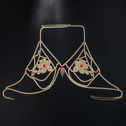 Fashion Full Diamond Flower Chest Chain Sexy Multi-Layer Rhinestone Body Chain - Picture 3 of 5
