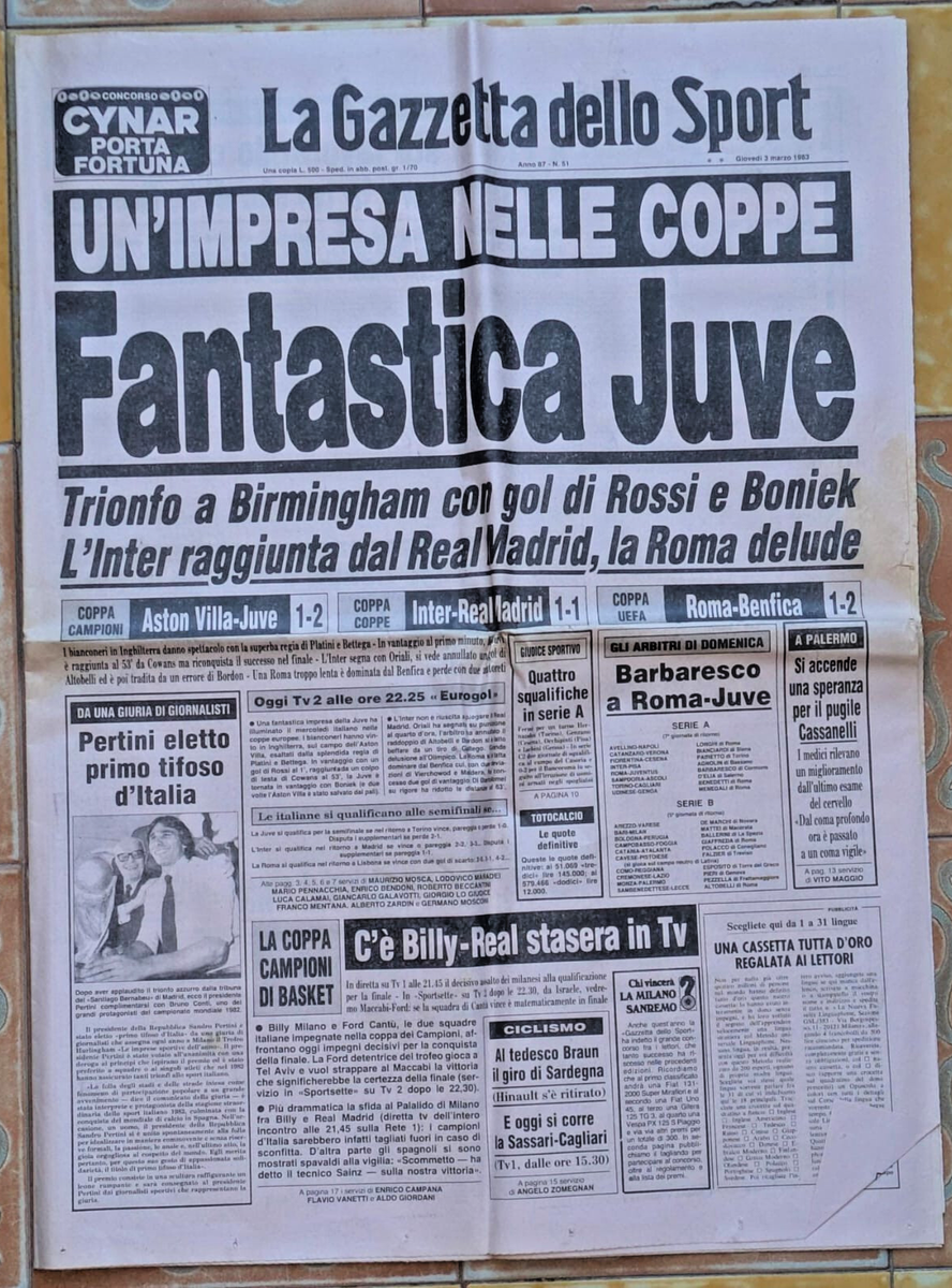 Gazzetta Dello Sport – 3 Juillet 1983 – Juventus Vainqueur Du Mundialito – Platini & Boniek