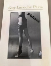 GUY LAROCHE PARIS STUNNING WOMEN STOCKINGS W/GARTER BLACK SIZE LARGE "FISHNET"