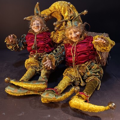 Rare Twin Jester 's .shelf Setters, arms move. One has had two fingers, Broken .