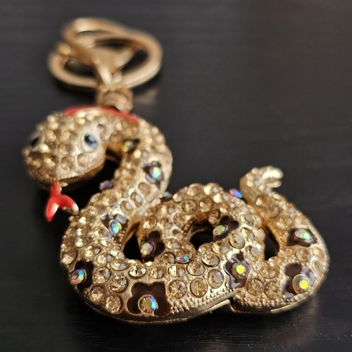 Creative Cute Gold Snake Keychain with Rhinestones Fantastic Keyring - Picture 4 of 4