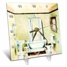 3dRose dc_61865_1 Vintage Bathroom Desk Clock, 6 by 6-Inch 6x6 Desk Clock