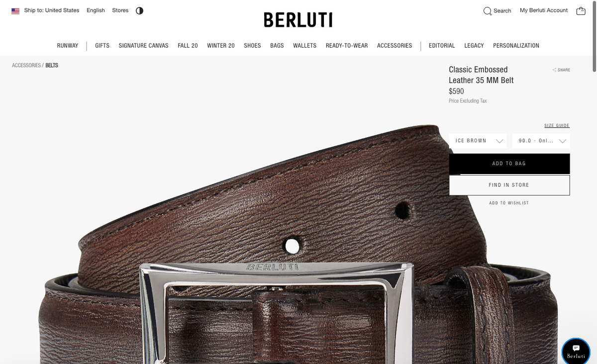 Authentic New Berluti Ice Brown Classic Embossed Leather 35