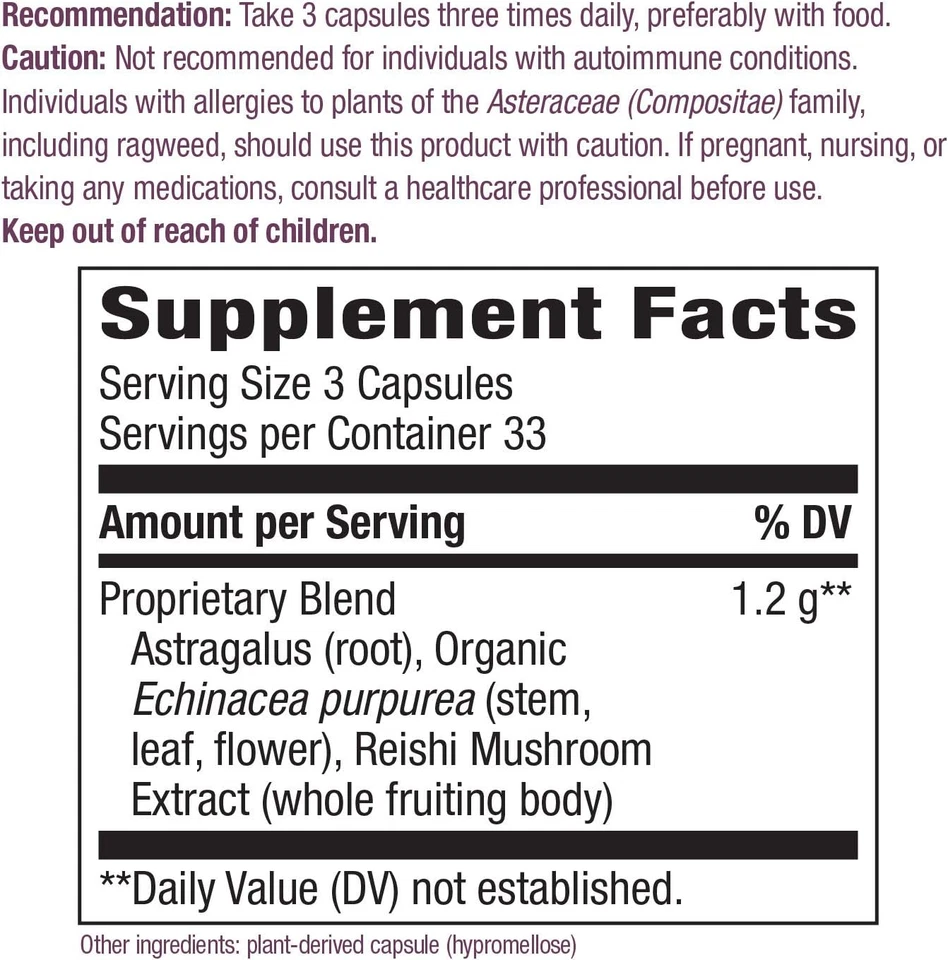 Nature's Way Equinácea Astragalus y Reishi, Apoyo Inmunológico, 100 Cápsulas Foto 4 de 4