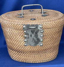 Vintage Silver Clasps Nantucket Floral Red Lined Basket Purse Handbag    blt10m7