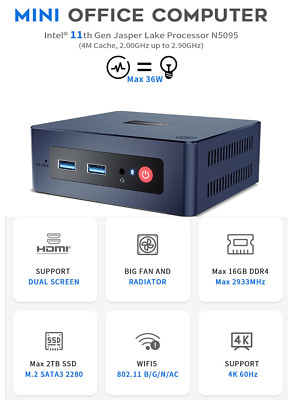 Windows 11 Intel 11th Gen N5095 Mini PC P8/16GB + 512GB SSD Gaming Computer CPU