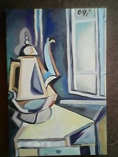 Pot on Table , still Life ,oil on canvas, original 30/20"