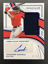 QTY AVL #/25! CEDDANNE RAFAELA AUTO 2023 IMMACULATE AUTOGRAPH RED SOX JUMBO SOCK