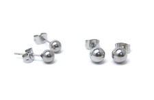 Ball Stud Earrings 2 Pair Surgical Steel Hypoallergenic 5 mm and 6 mm