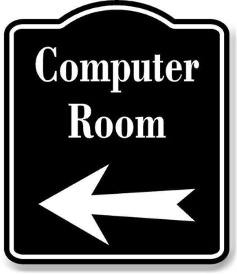 Computer Room Left Arrow BLACK Aluminum Composite Sign