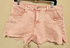 Time And Tru Cut-Off Denim Short Women's Size 12 Pink High Rise 5-Pocket Raw Hem