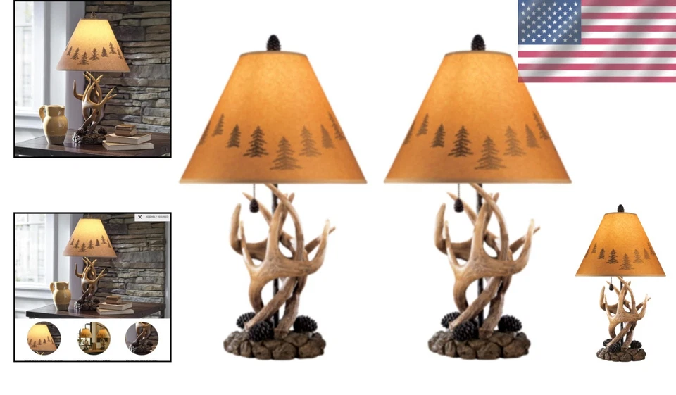 Derek Rustic Antler Lamp Set, Brown, 2 Count - Image 2 of 4