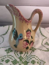 Alpine Pottery Roseville Ohio Pitcher Hummingbird Spongeware Handle 1998 Nice