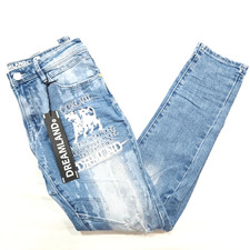 Dreamland Men's Jeans Lt Stone Blue Design Distressed Skinny Fit Denim 30 to 46