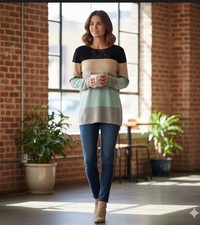 Market  Spruce Striped Colorblock Sweater Large Stitch Fix Mint Tan Grey Black