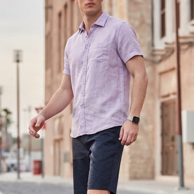 RODD & GUNN Ellerslie Sports Fit Shirt Mens XL Lilac 100% Albini Italian Linen