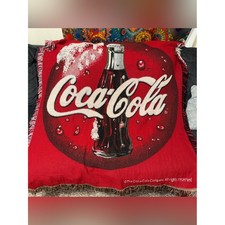Vintage Coca-Cola Red Logo Throw Blanket tapestry 57" x 47" fringed