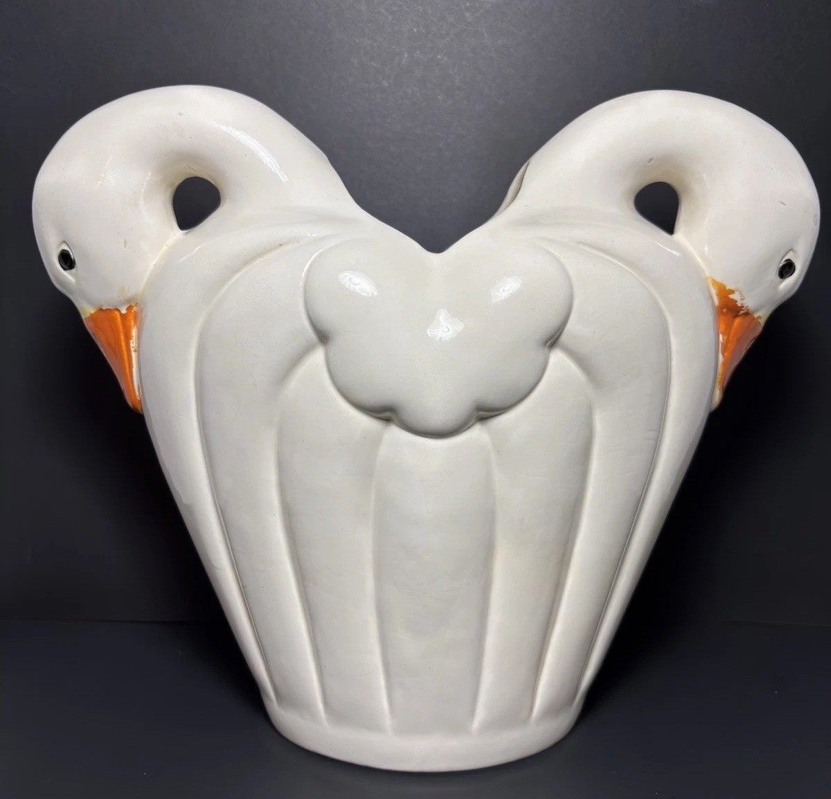 VTG Double Headed Art Deco Country Geese Vase 1985 Byron Molds 12” Large Goose