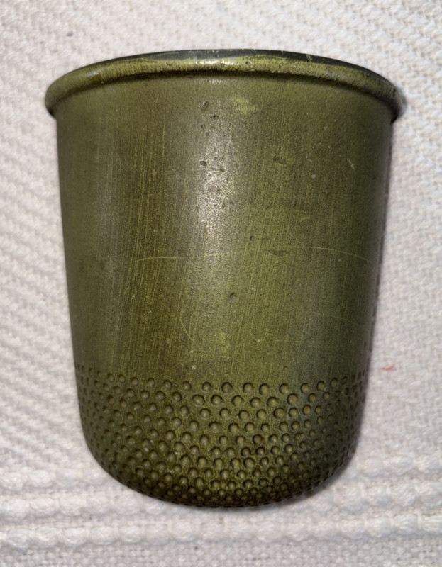 Vintage MC Sewing Thimble Wall Pocket Cast Aluminum Metal Avocado Green