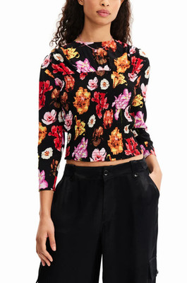 Desigual Damen Mehrfarbige Bluse mit Blumenmuster und Rüschen Langarm Größe M