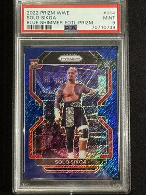 2022 Prizm WWE Solo Sikoa FOTL Blue Shimmer 5/10 PSA 9 MINT Rookie