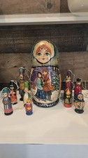 Russian Matryoshka Nesting Doll Christmas with 9 Ornaments Handmade Beauty 9"