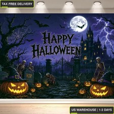 10x8FT Halloween Garage Door Cover Haunted Castle Pumpkin Backdrop