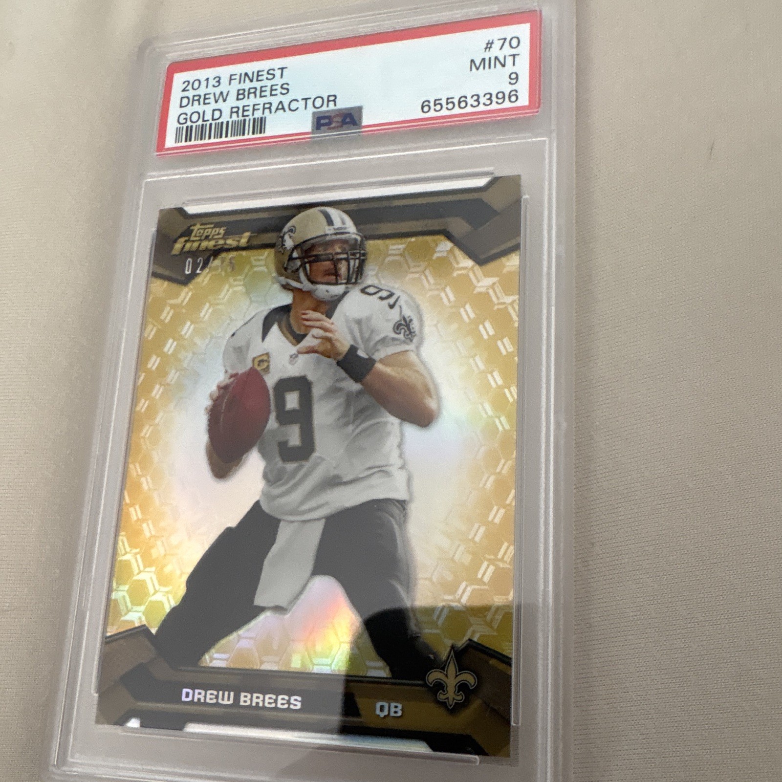 Topps 2013 Finest Drew Brees #70 Gold Refractor /75 PSA 9 New Orleans Saints view 3