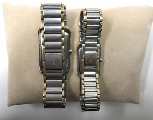 Yves Saint Laurent Pair Watches Silver Gold Two Tone Men's Women's Vintage YSL thumbnail 14