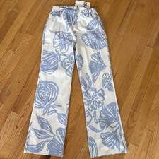 Zara New Floral White 100 Cotton Pants Sz XS