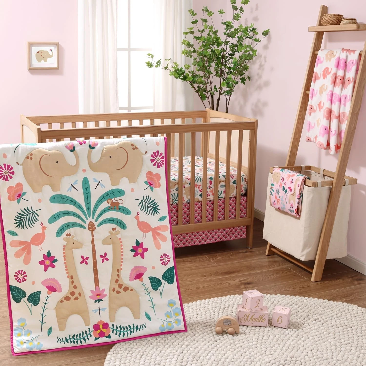 5 Piece Baby Crib Bedding Set for Girls - Nursery Decor, Fitted Sheets, Blanket