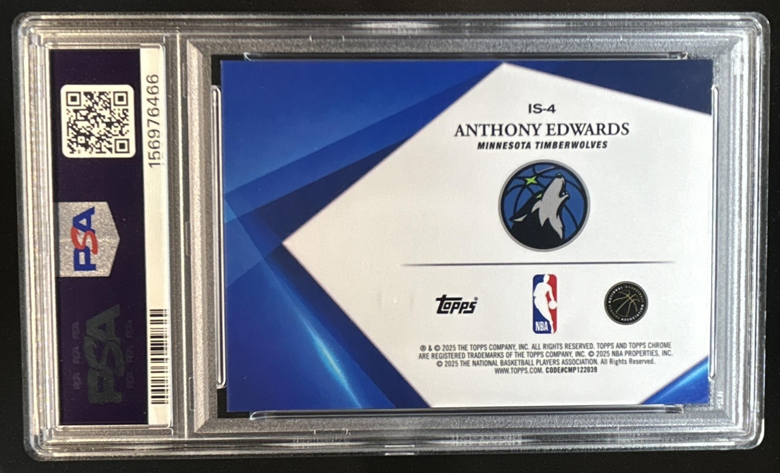 2025-26 Topps Chrome Sapphire Anthony Edwards Infinite SSP #IS-4 PSA 9 view 2