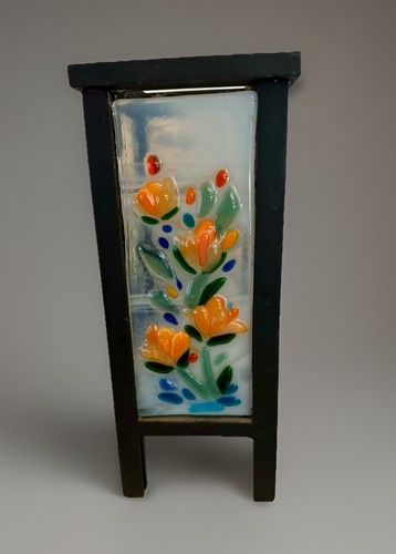 Handmade Fused Art Glass Candle Holder 4 Sided 4 Texas Floral Seasons 9x3 In - Picture 6 of 18